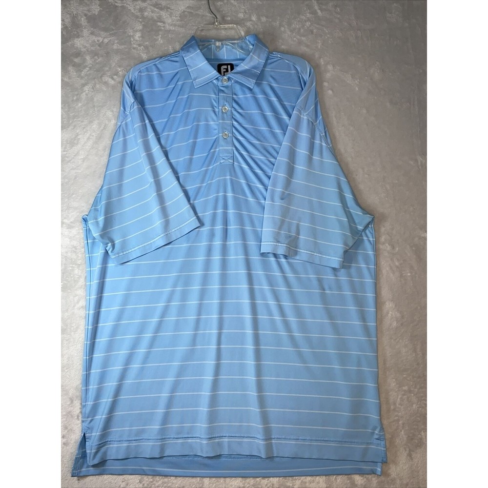 FJ Footjoy Men's Polo Shirt XL Extra Large Striped Baby Blue/White Golf Stretch